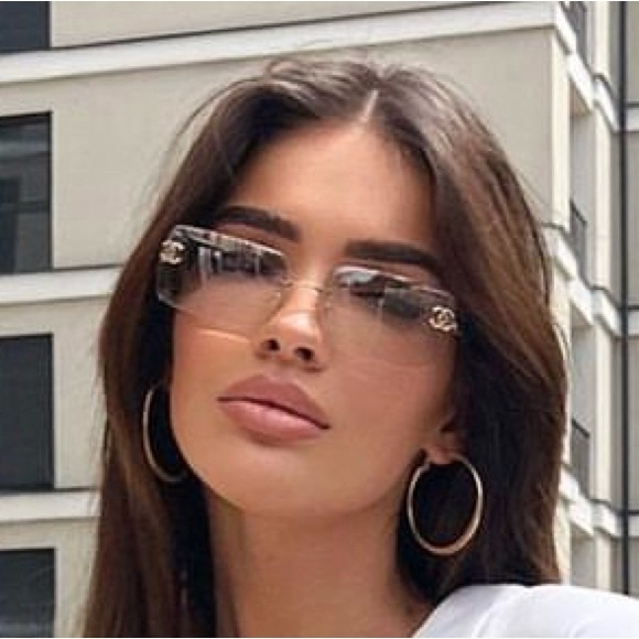 RARE🩵 Y2K Chanel rimless Light blue Swarovski sunglasses - Picture 11 of 13